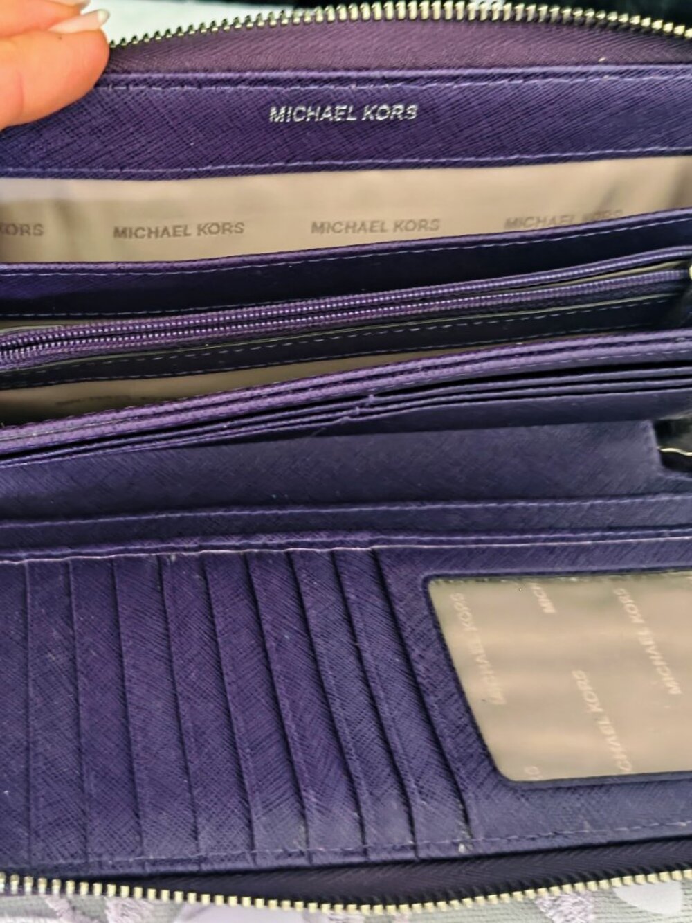 Michael Kors Purple Saffiano Leather Studded Tote Bag & Zip Wallet Matching Set - Picture 5 of 5
